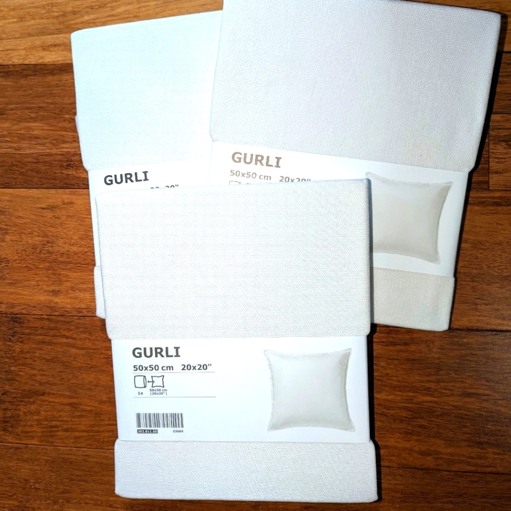 3 pack New white cushion cover. 20x20 square. Ikea brand. Cotton. offer.
